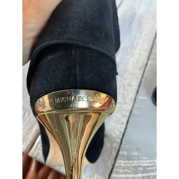 Michael Kors Black Suede Booties with Gold Accent Heels Size 7M - Picture 11 of 13